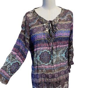 CANYON River Blues Boho Tunic Top Purple Turquoise Large